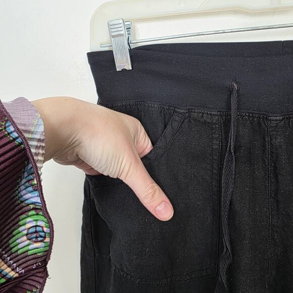 Fresh Produce Black 100% Linen Beachy Lagenlook Straight Cropped Pants Size XS - Picture 2 of 7